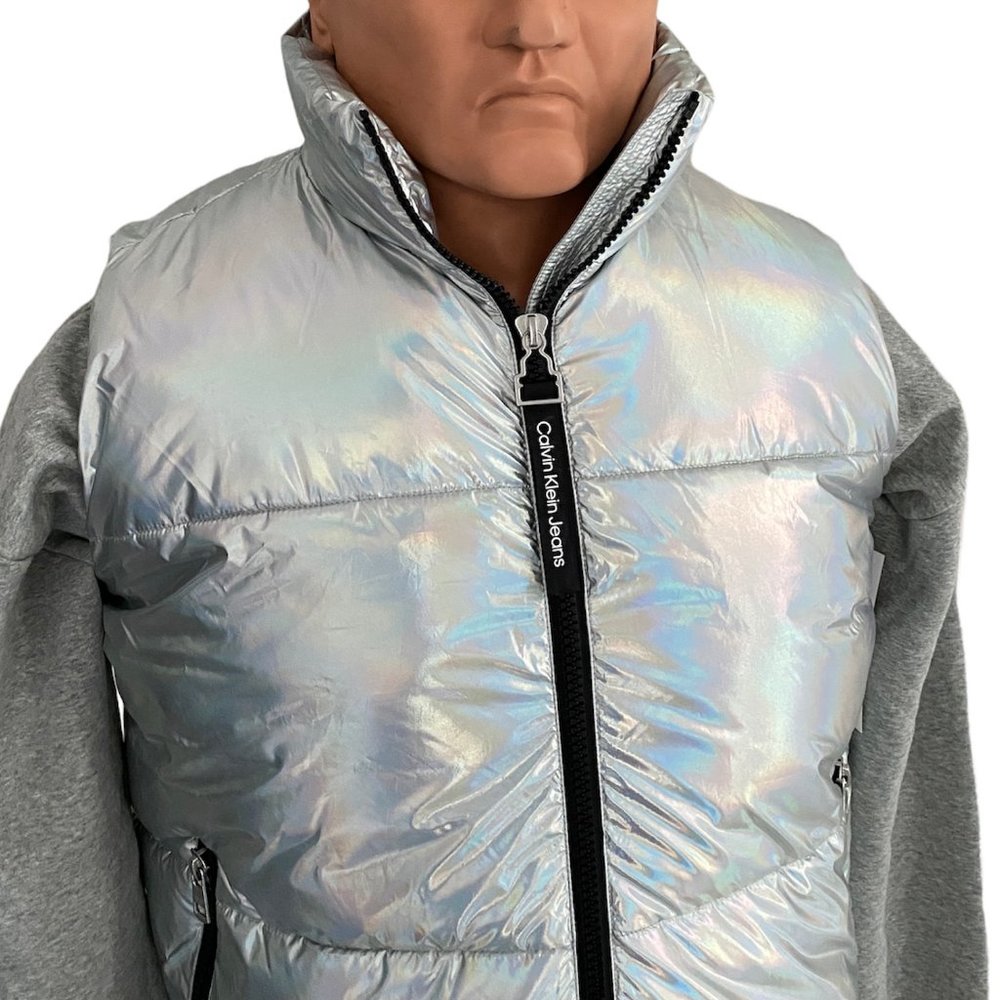 💖MEGA SALE💖Calvin Klein Men's CJCV7010 IRD Puffer Silver Sleeveless Zipper - Picture 4 of 15
